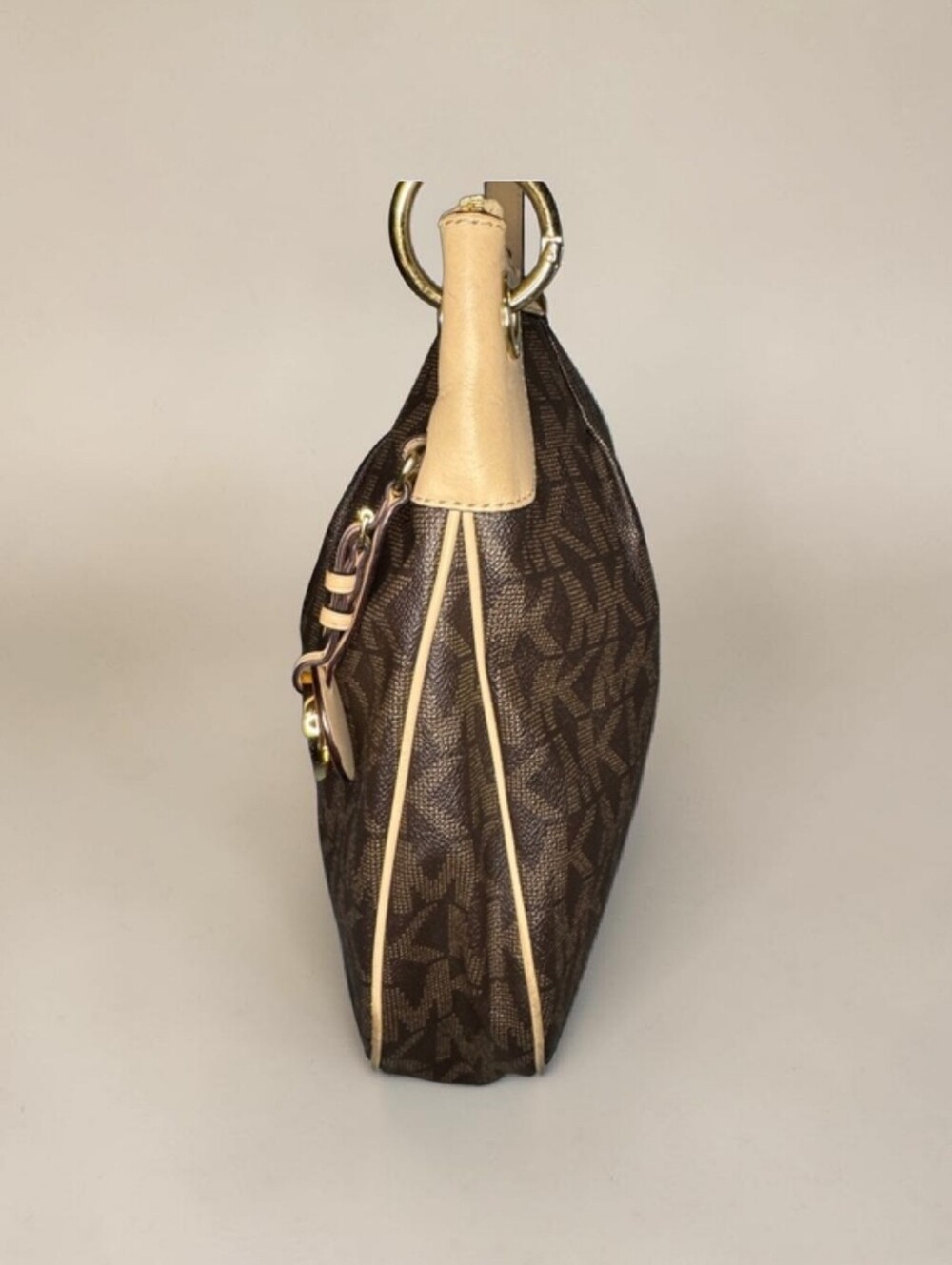 Michael Kors Brown MK Logo Shoulder Bag with Beige Trim - Picture 3 of 8